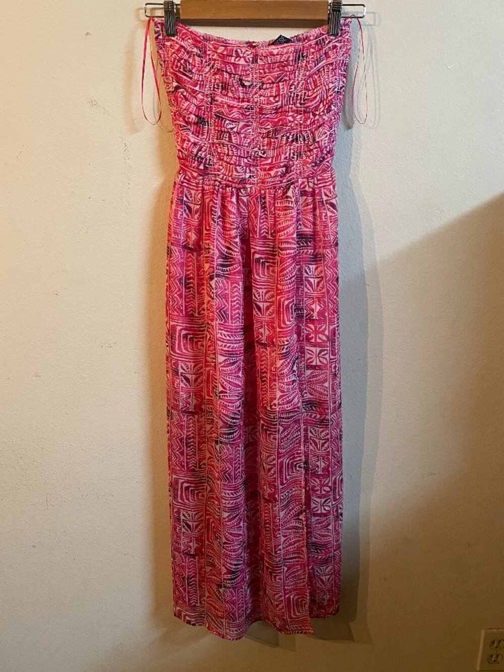 RESET SMALL PINK TUBE SMOCK TOP MAXI DRESS WITH SLIT & LINING